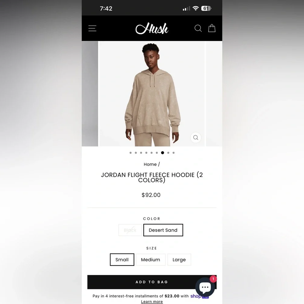 Jordan Satin Lined Hoodie Small Beige Pullover Nike Air